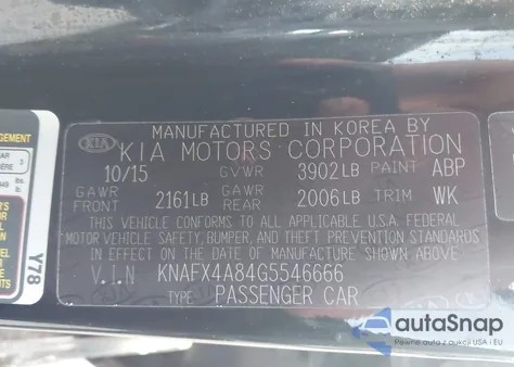 2016 Kia Forte Ex z USA, uszkodzony, nr VIN KNAFX4A84G5546666